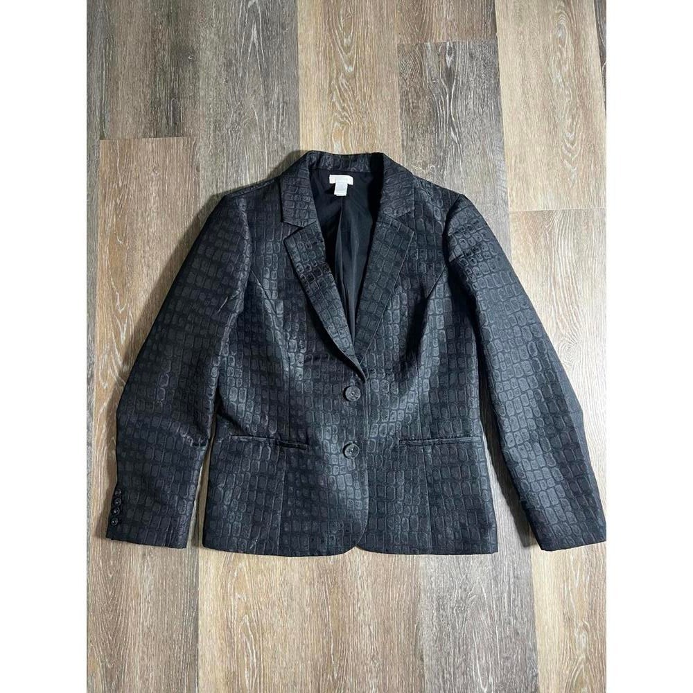Chico's Black Crocodile Pattern Blazer Size 1